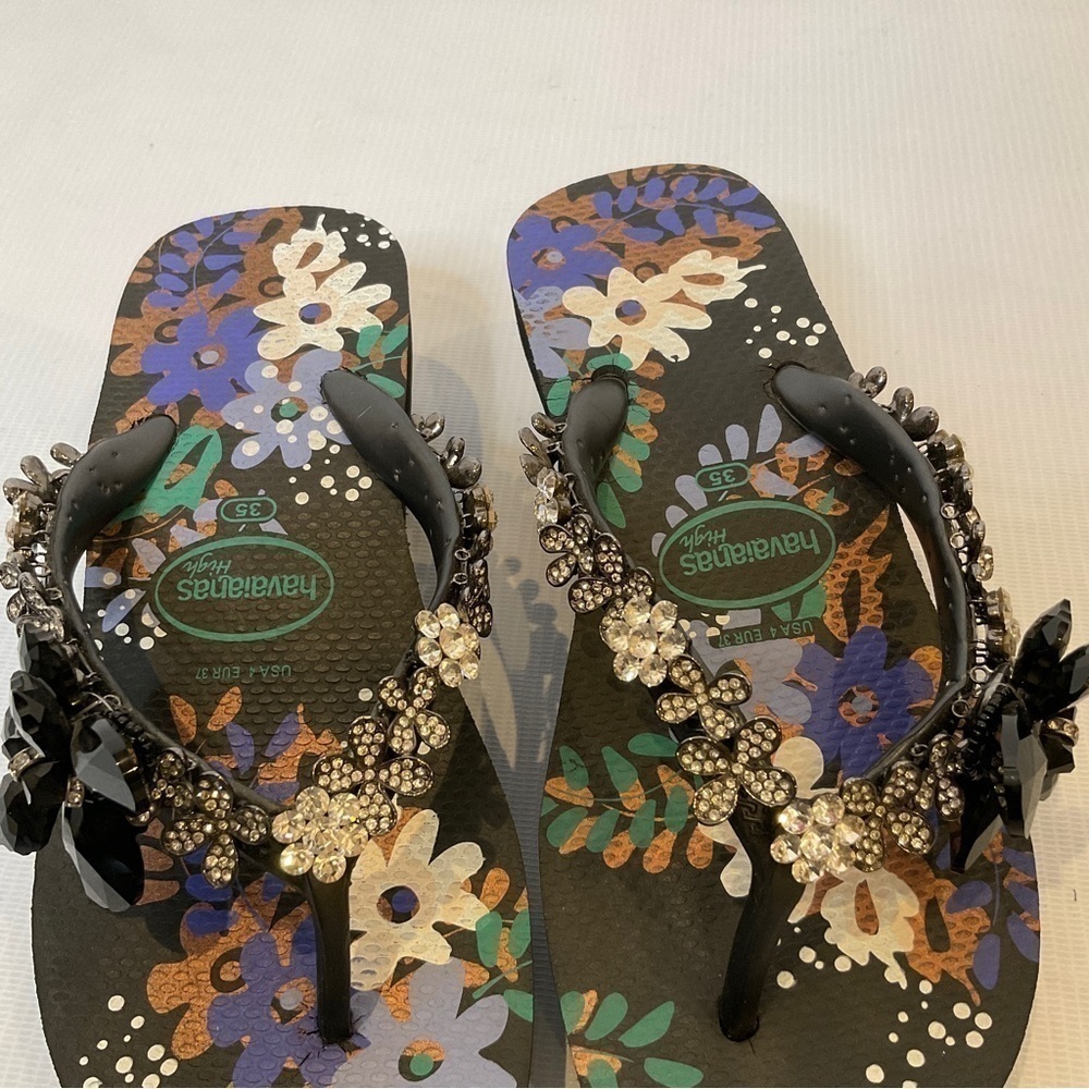 Havaianas Embellished High Wedge Rubber Sandals Size 4 - Picture 6 of 13